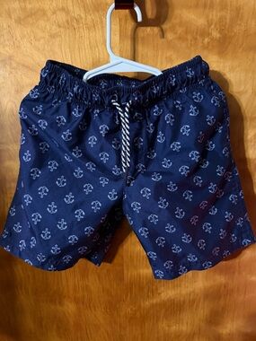 Cat & Jack Navy Blue Swim Trunks with White Anchor Print